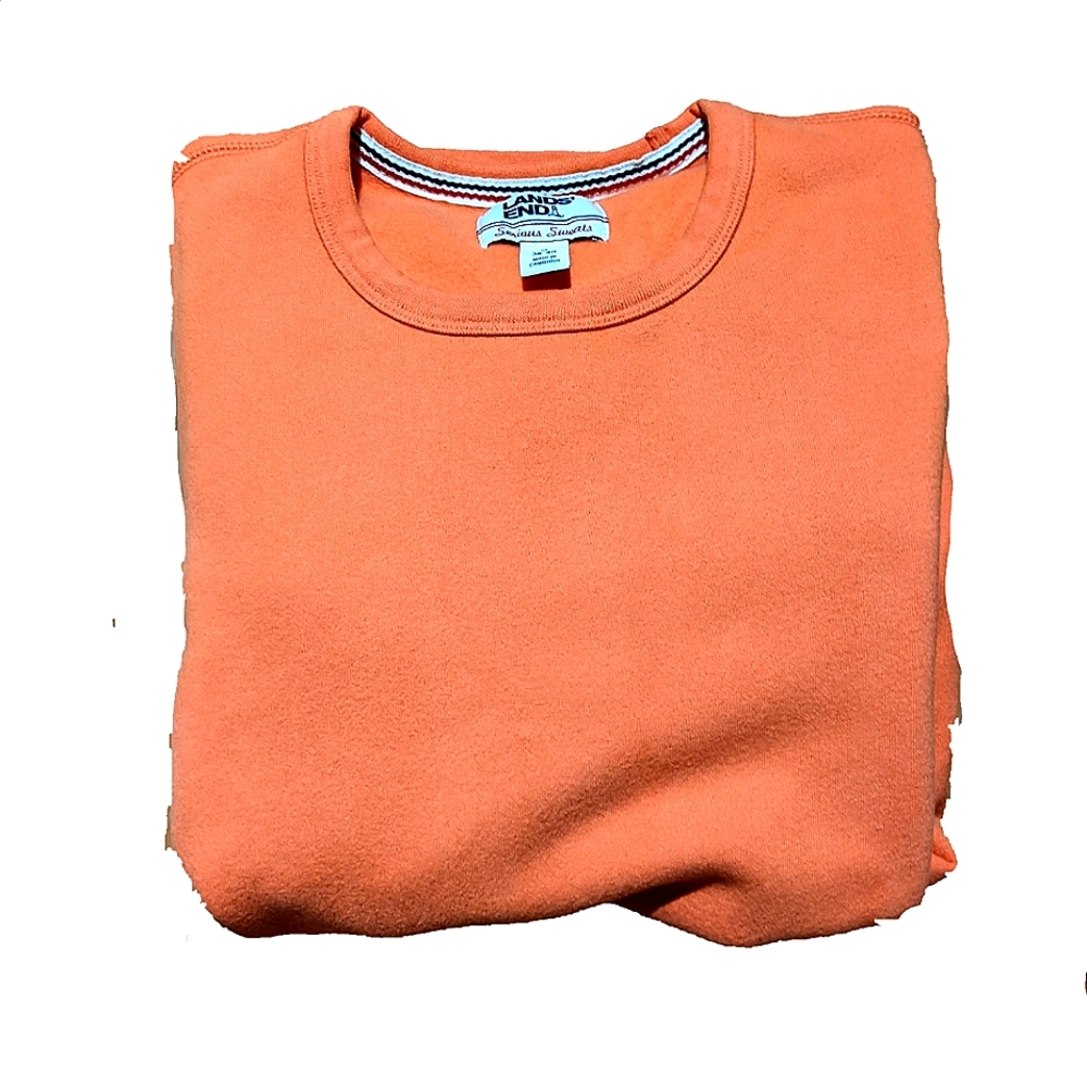Lands End serious sweats fleece, flamingo orange, men's size medium